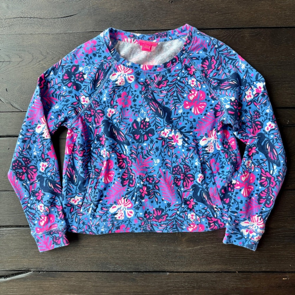 Lilly Pulitzer Girls Mini Emmaline Pullover L 8-10 Blue Birds Eye View Preppy